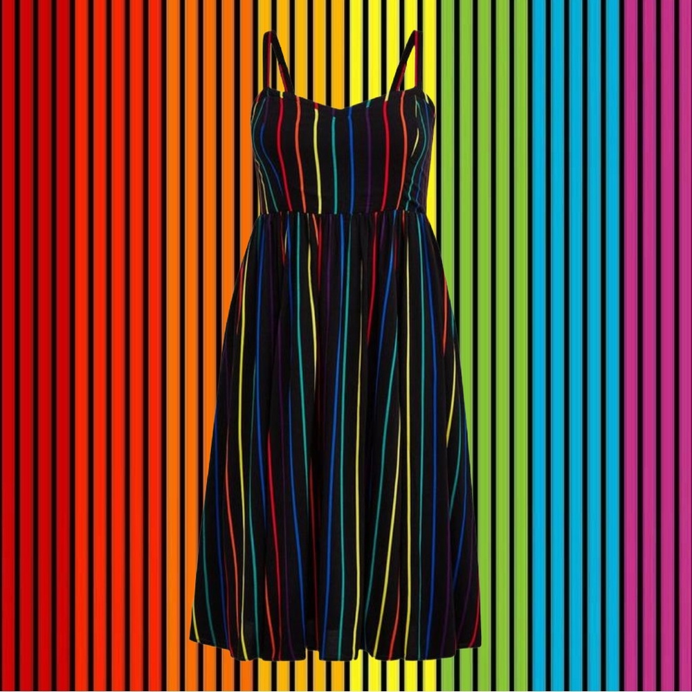 Torrid Challis Pride Rainbow Striped Skater Midi Dress Sz 2 (XXL) Summer Comfy